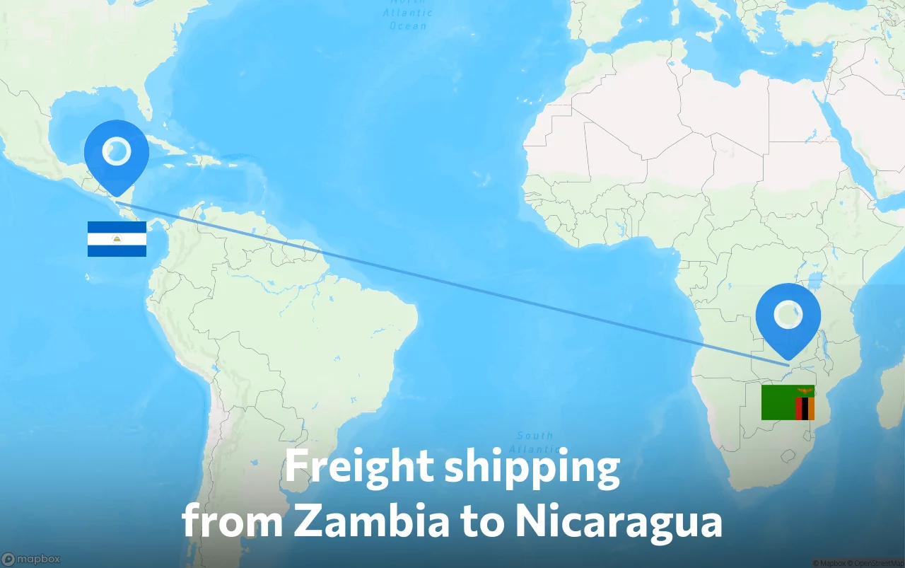 Shipping route from Zambia to Nicaragua