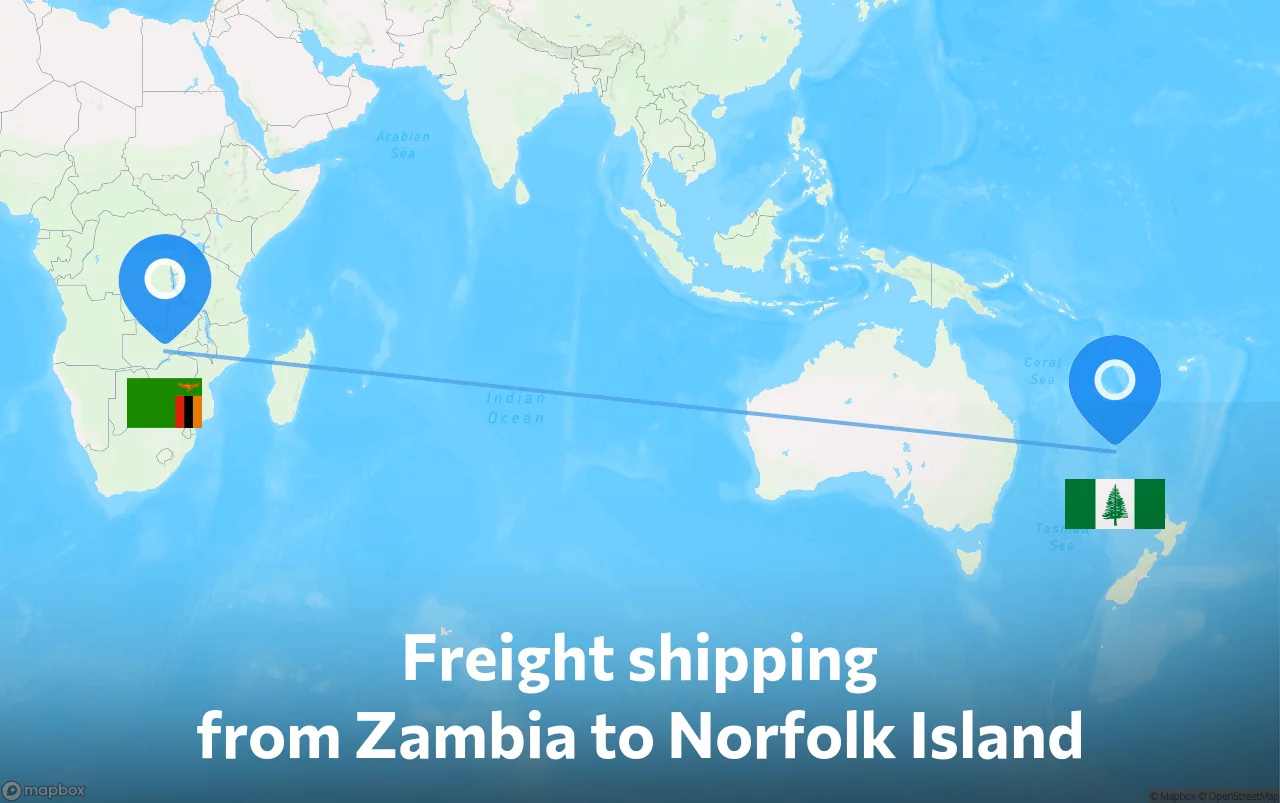 Shipping route from Zambia to Norfolk Island
