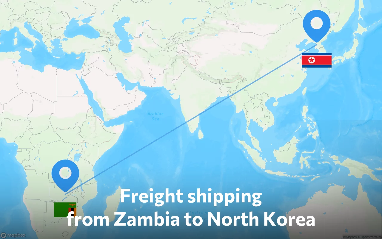 Shipping route from Zambia to North Korea