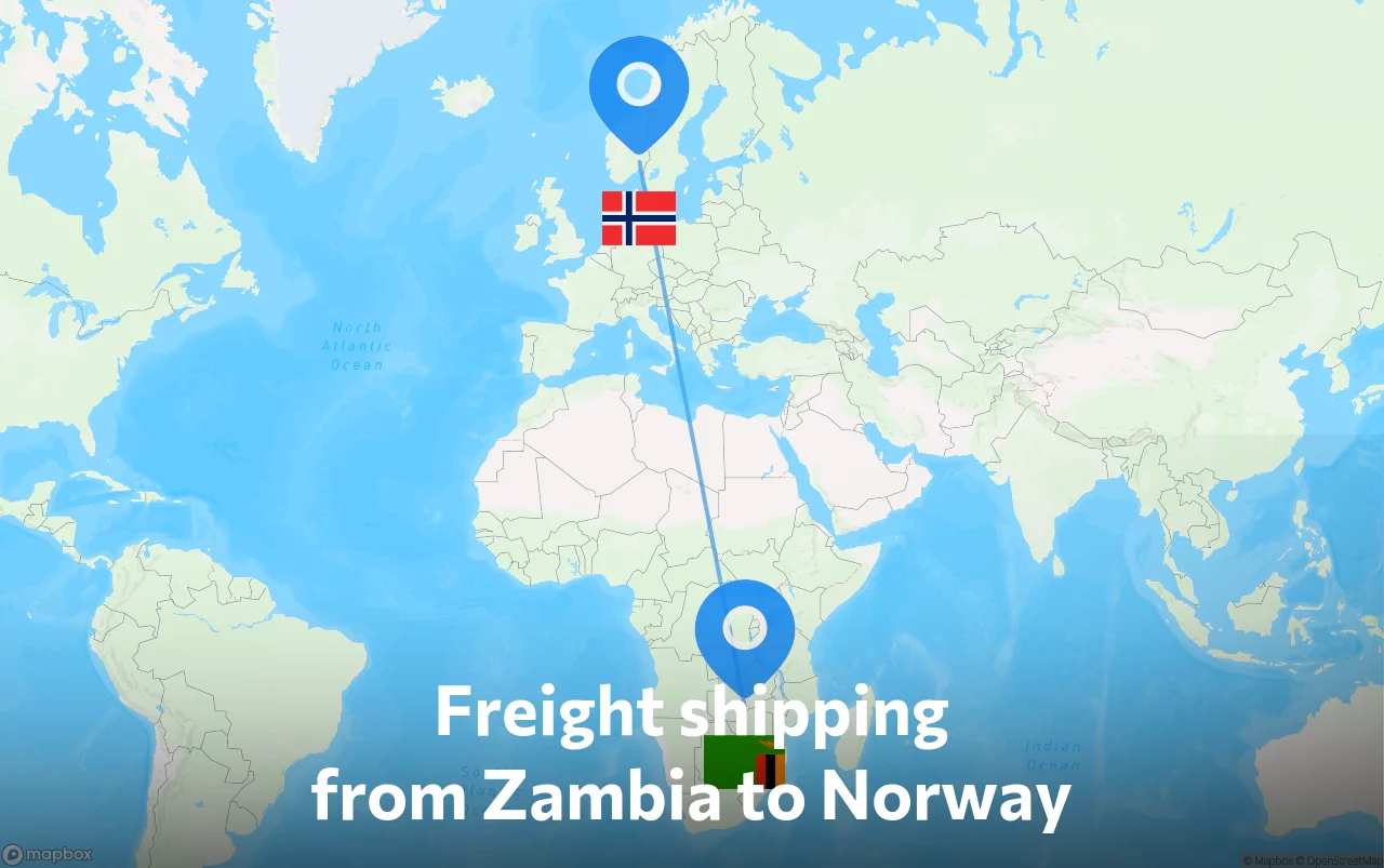 Shipping route from Zambia to Norway