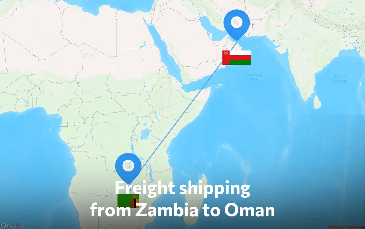 Shipping route from Zambia to Oman