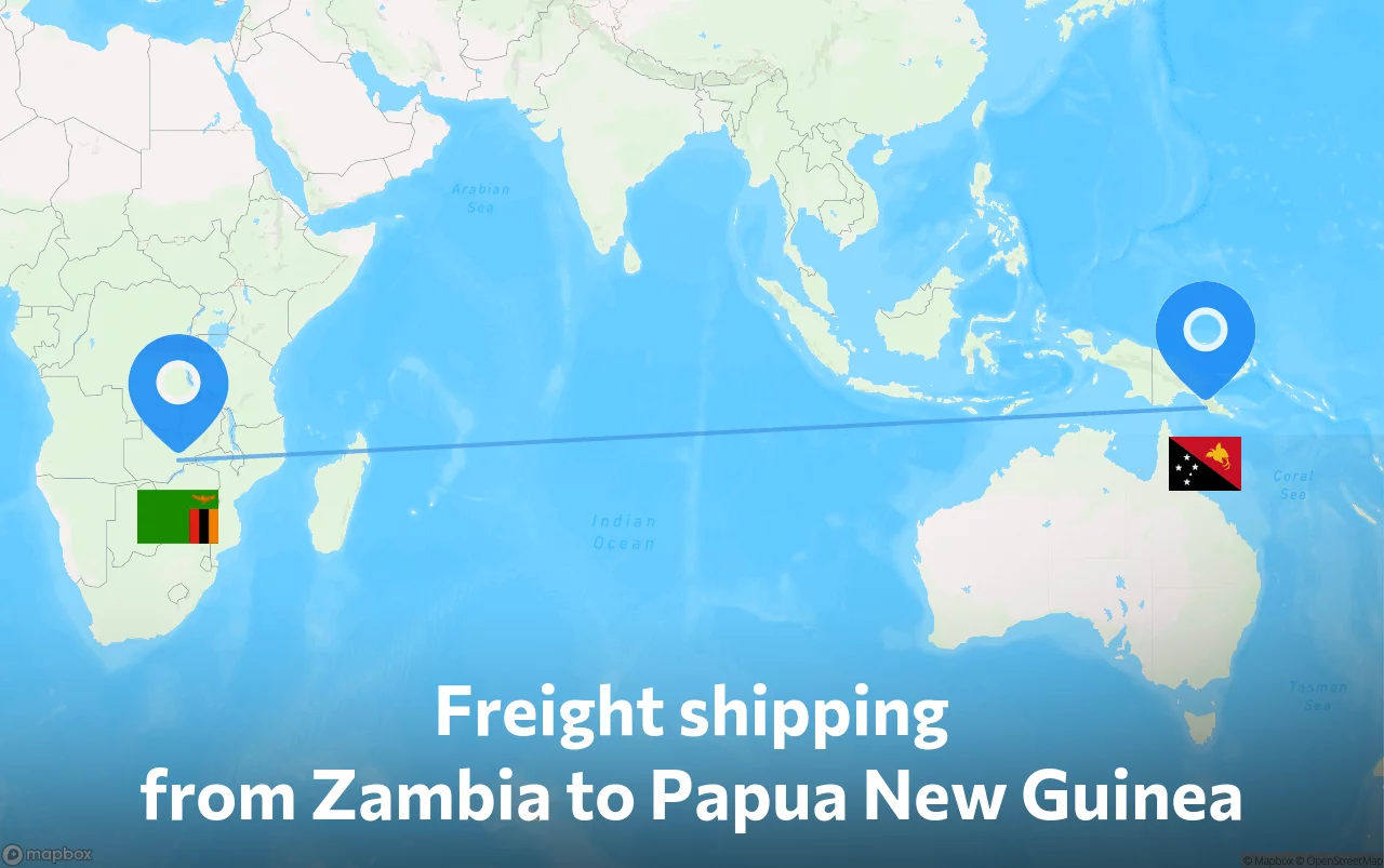 Shipping route from Zambia to Papua New Guinea