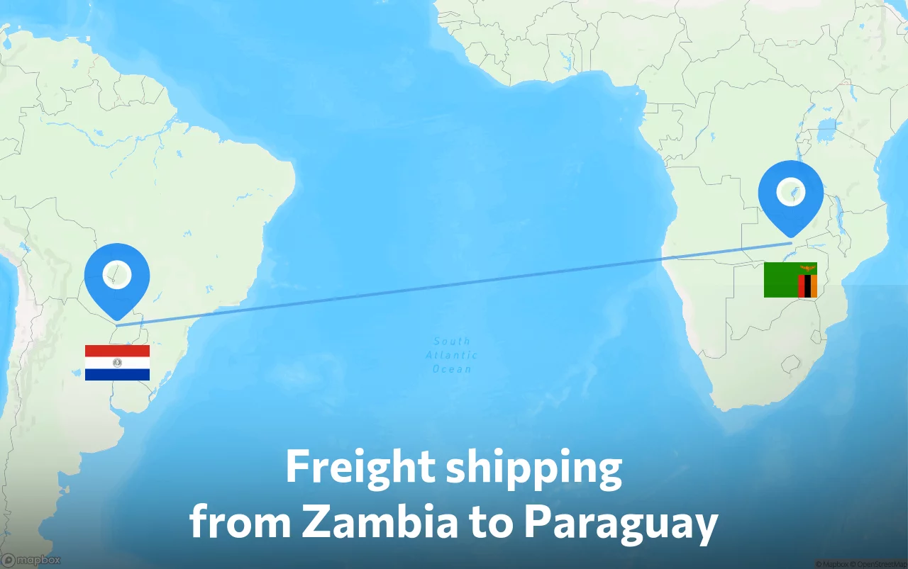 Shipping route from Zambia to Paraguay