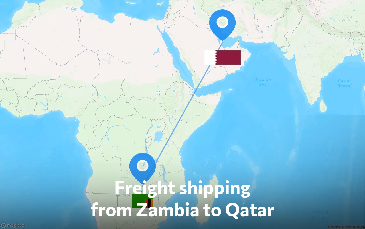 Shipping route from Zambia to Qatar