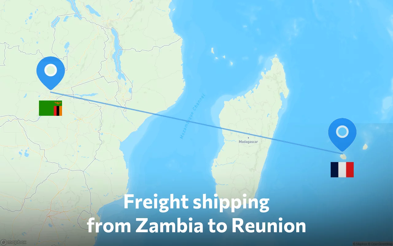 Shipping route from Zambia to Reunion
