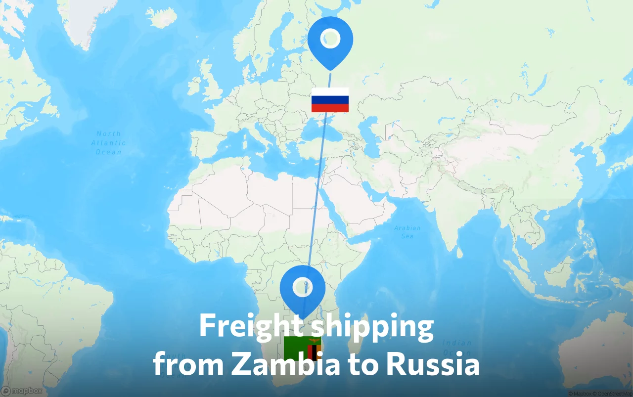 Shipping route from Zambia to Russia