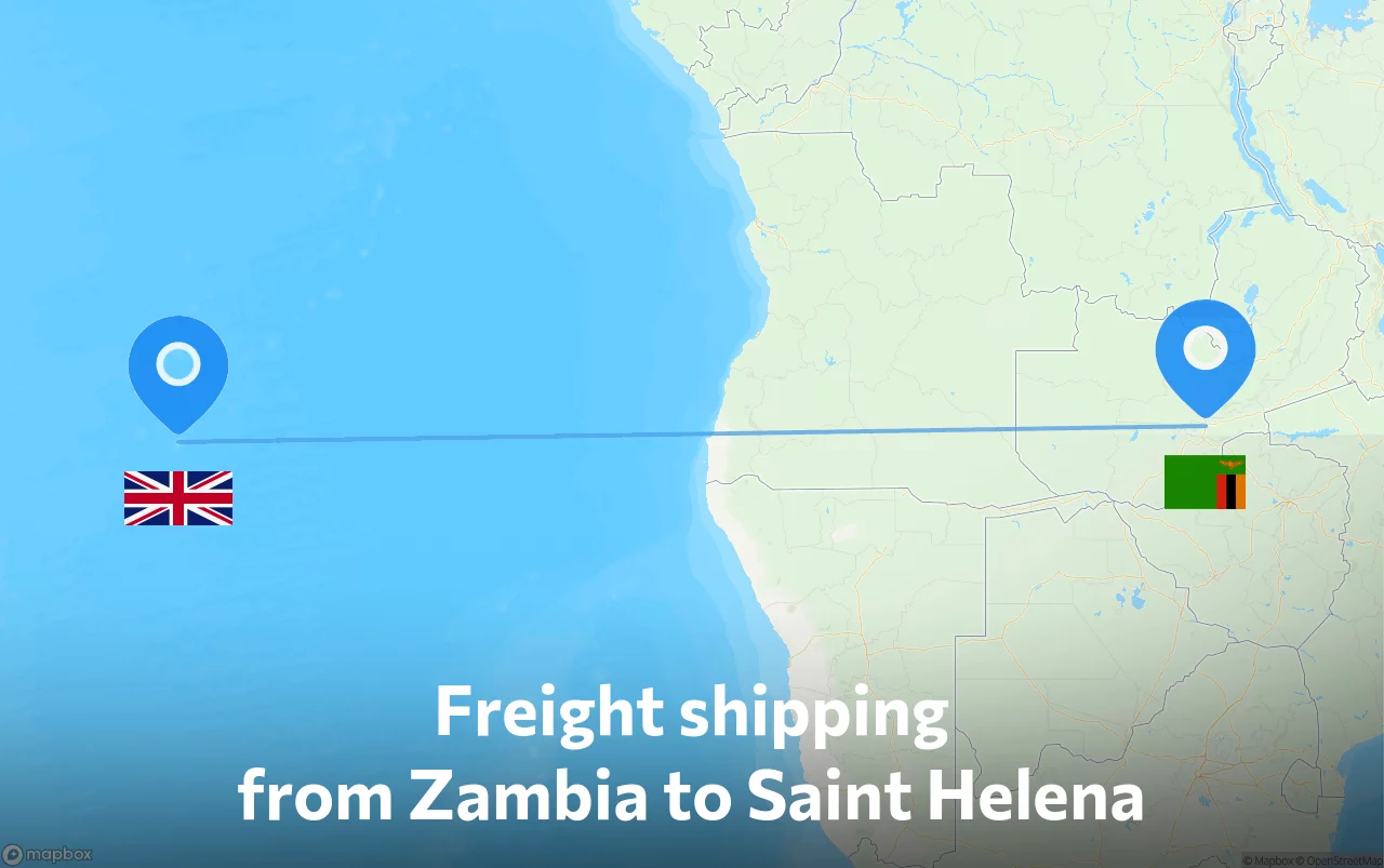 Shipping route from Zambia to Saint Helena
