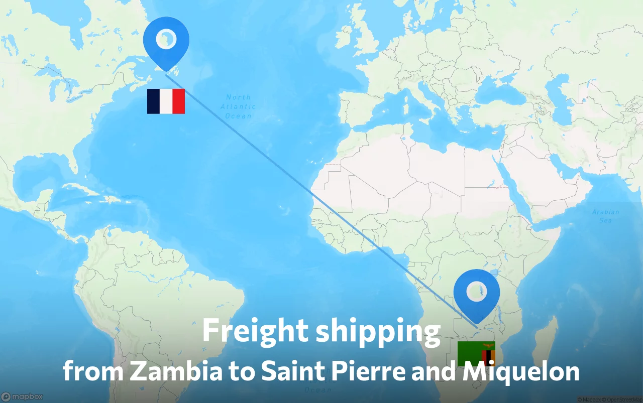 Shipping route from Zambia to Saint Pierre and Miquelon