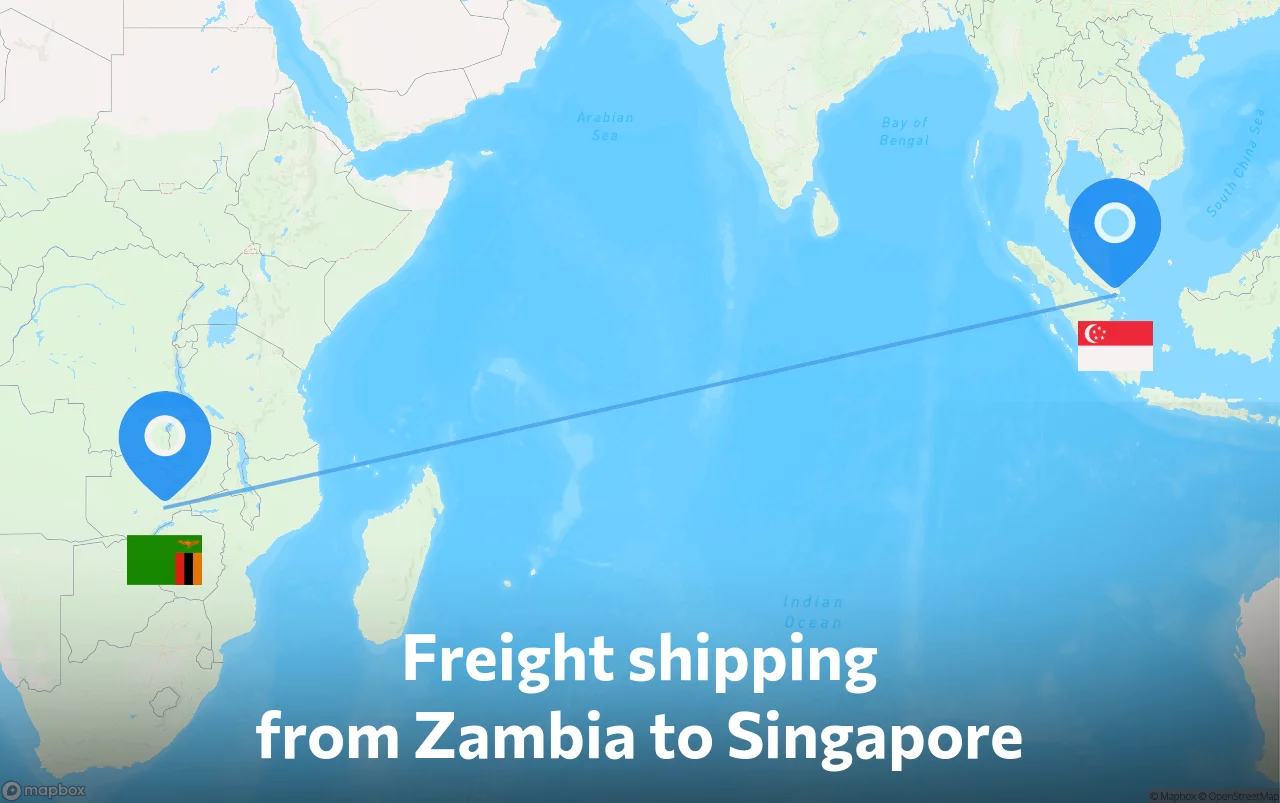 Shipping route from Zambia to Singapore