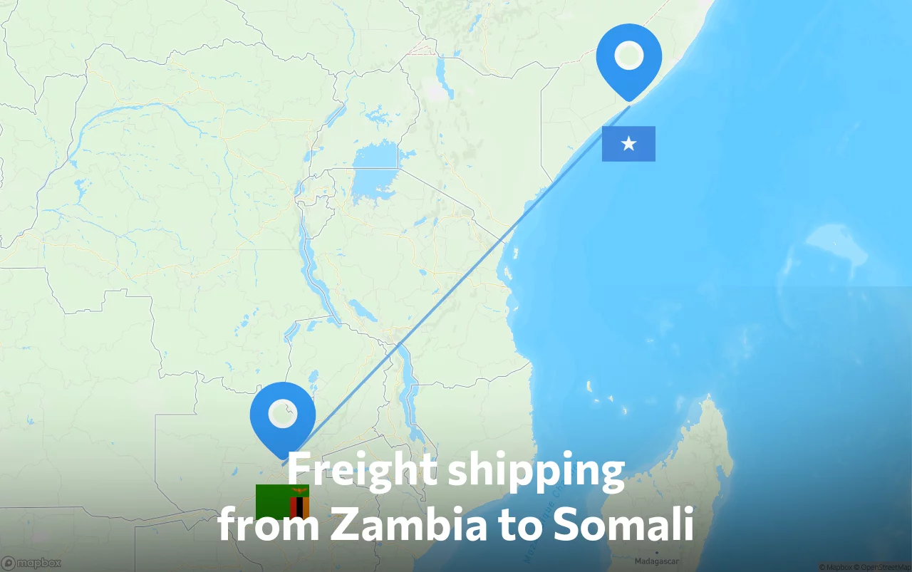 Shipping route from Zambia to Somali