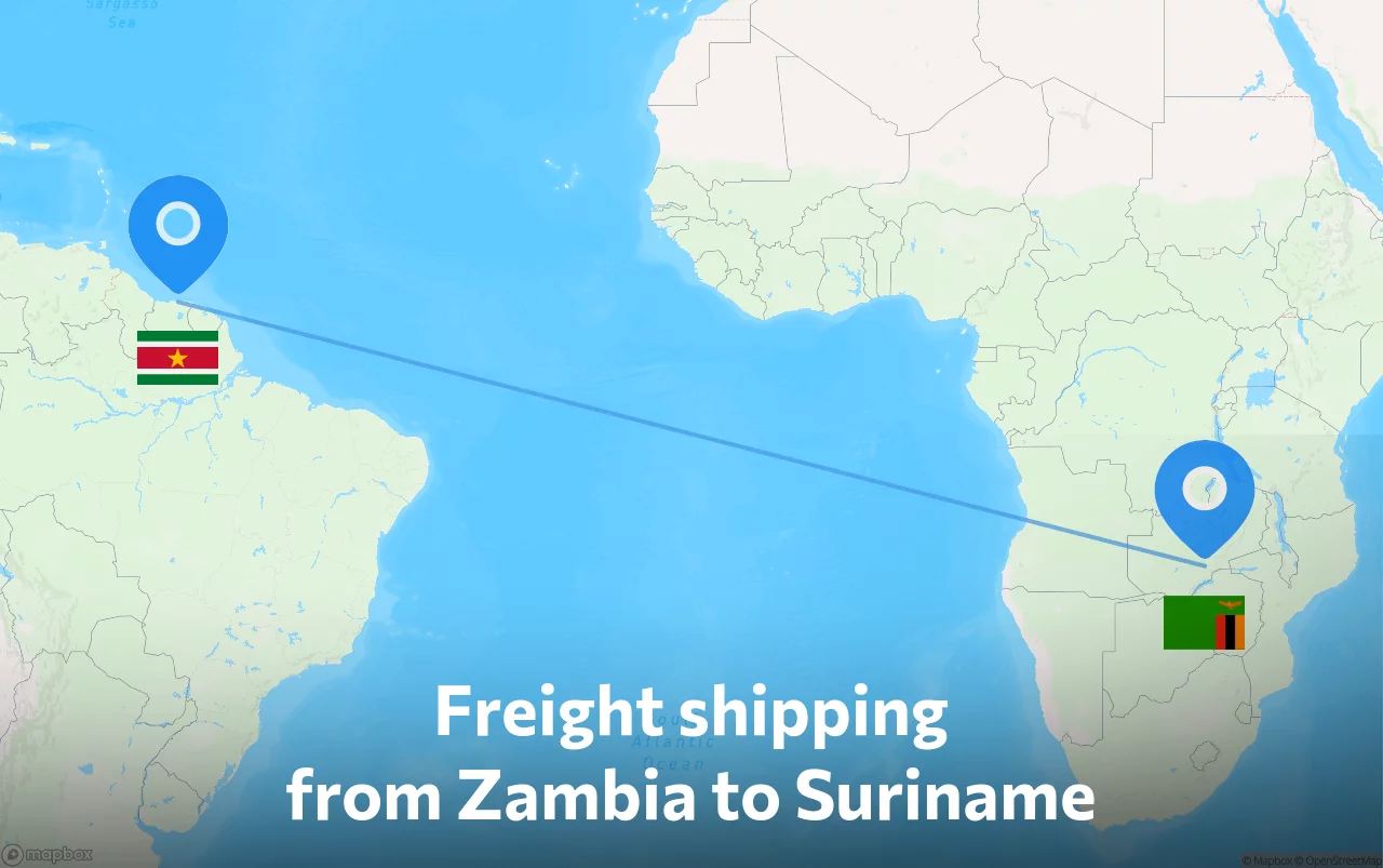 Shipping route from Zambia to Suriname