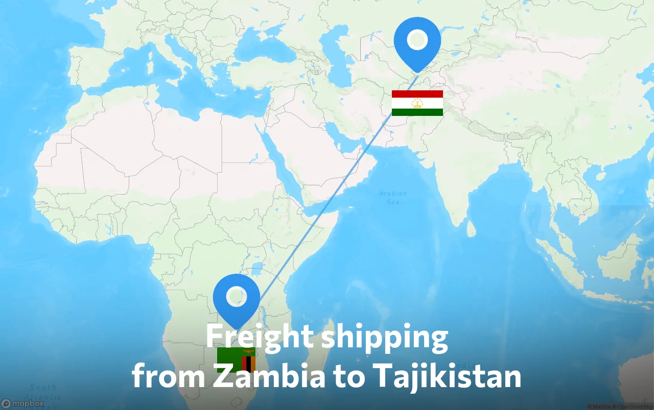 Shipping route from Zambia to Tajikistan
