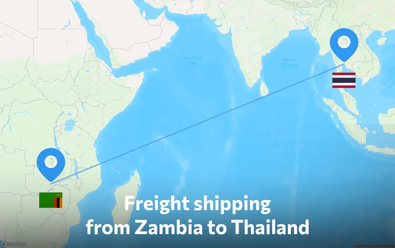 Shipping route from Zambia to Thailand
