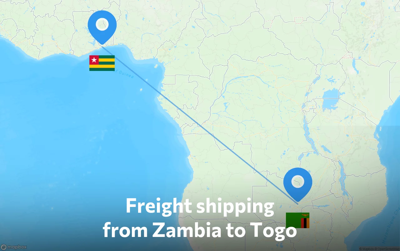 Shipping route from Zambia to Togo