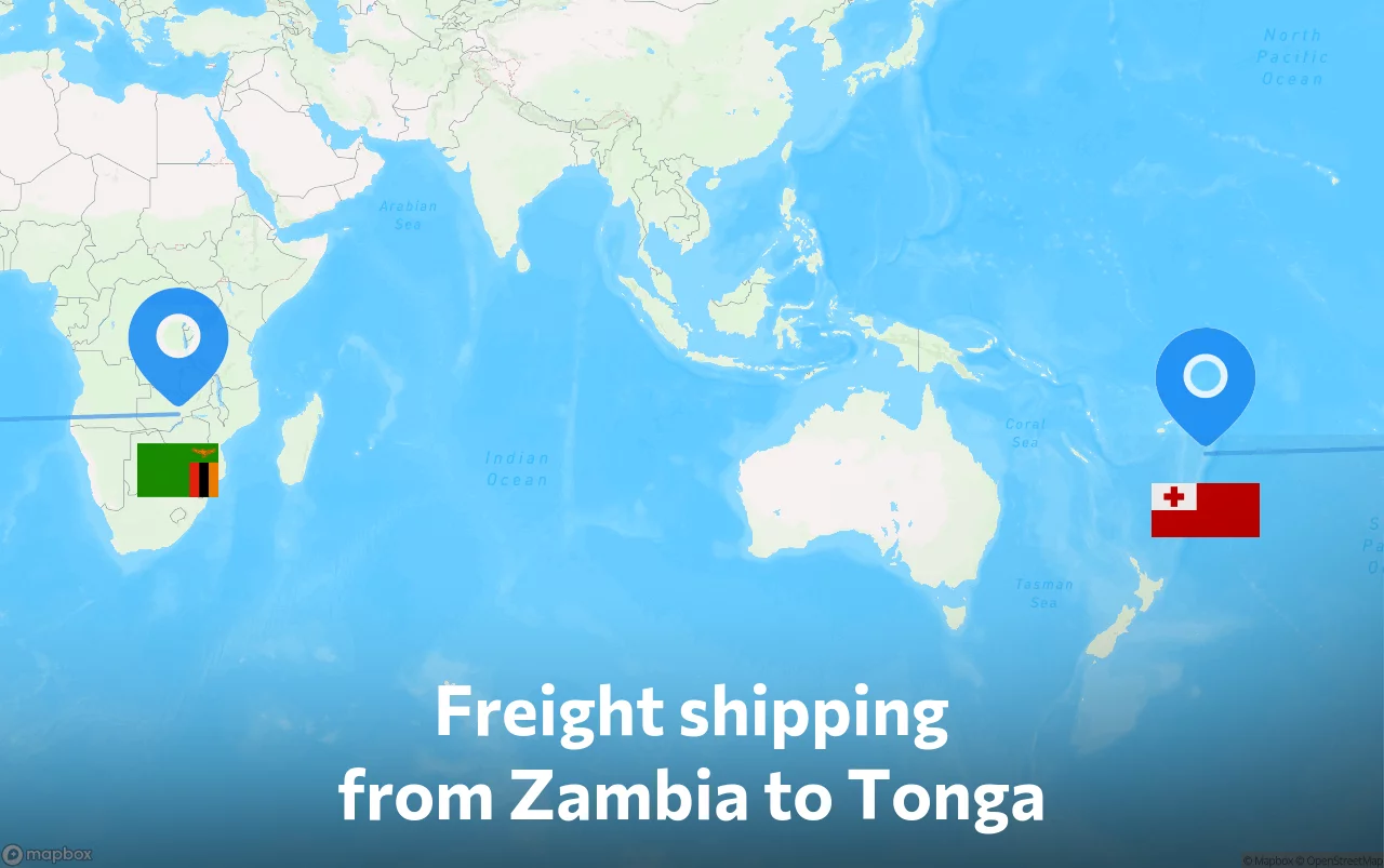 Shipping route from Zambia to Tonga