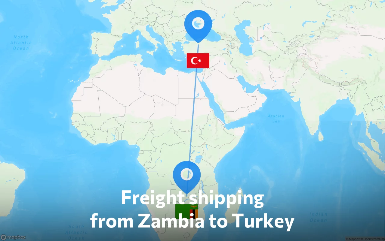 Shipping route from Zambia to Turkey