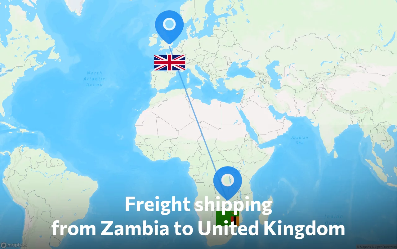 Shipping route from Zambia to United Kingdom