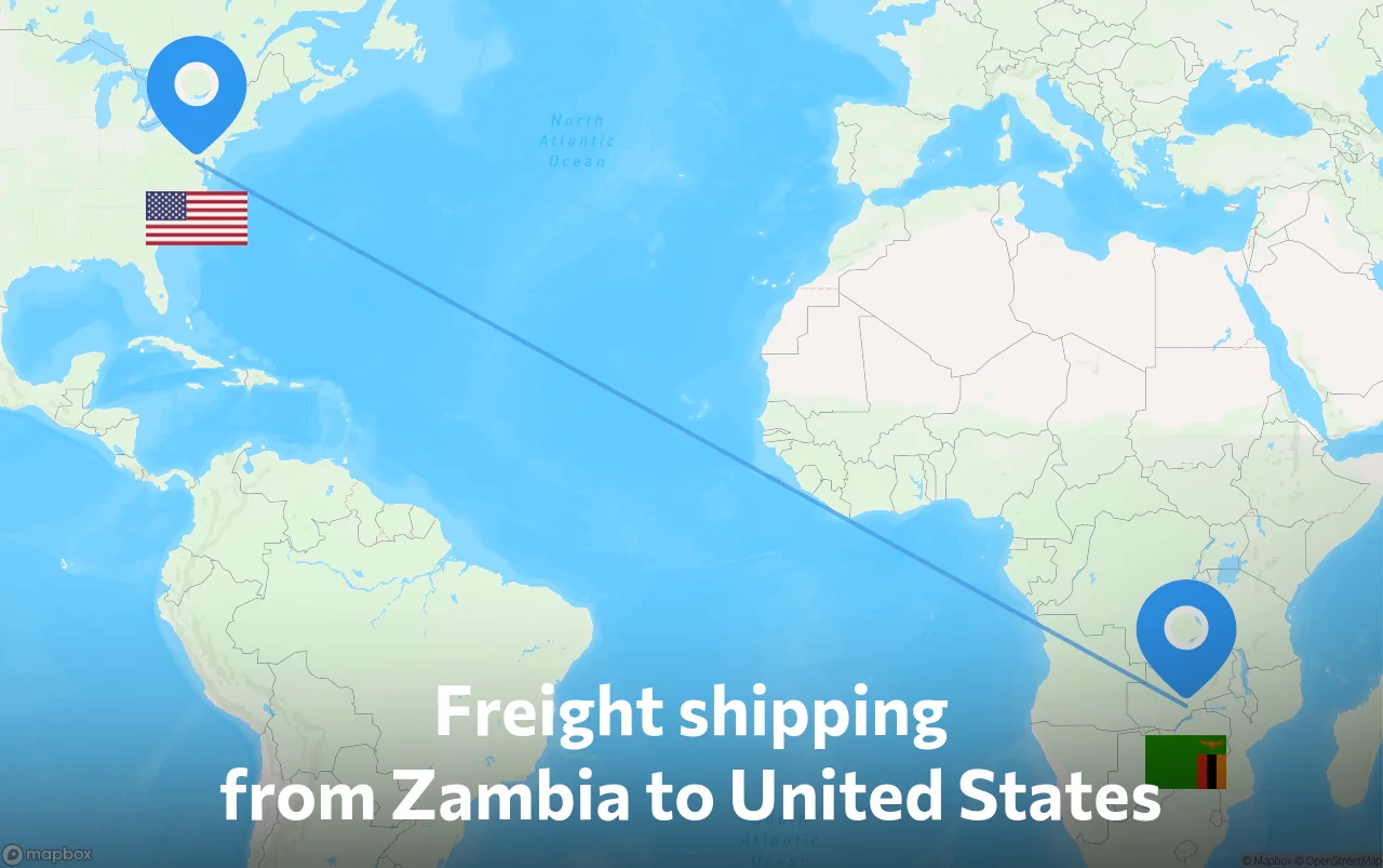 Shipping route from Zambia to United States