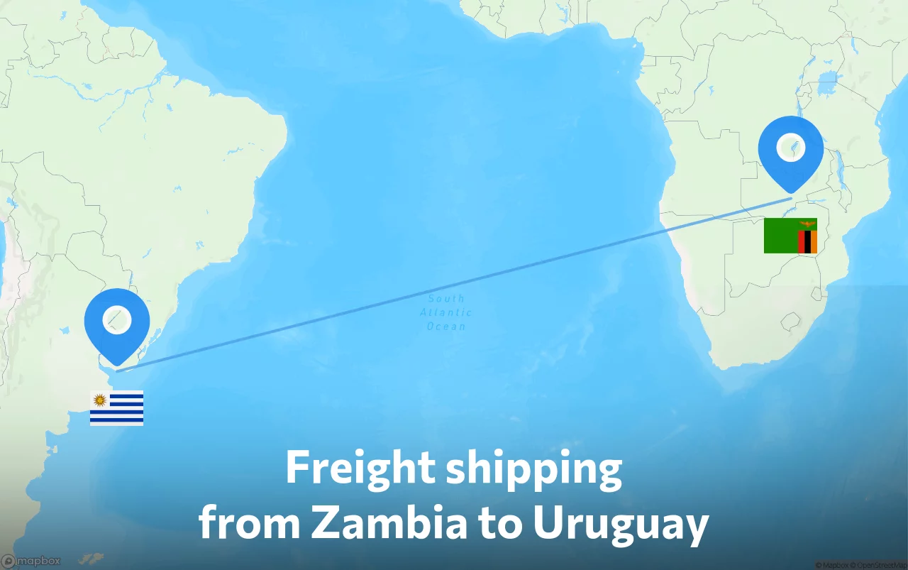 Shipping route from Zambia to Uruguay