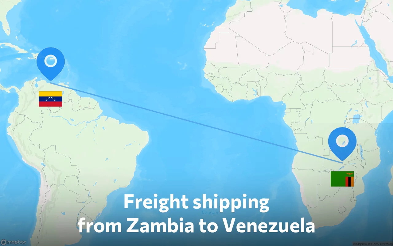 Shipping route from Zambia to Venezuela