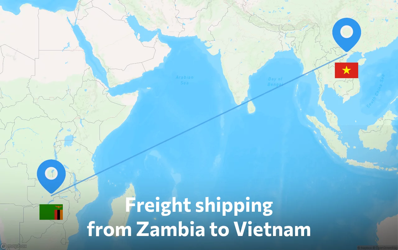Shipping route from Zambia to Vietnam