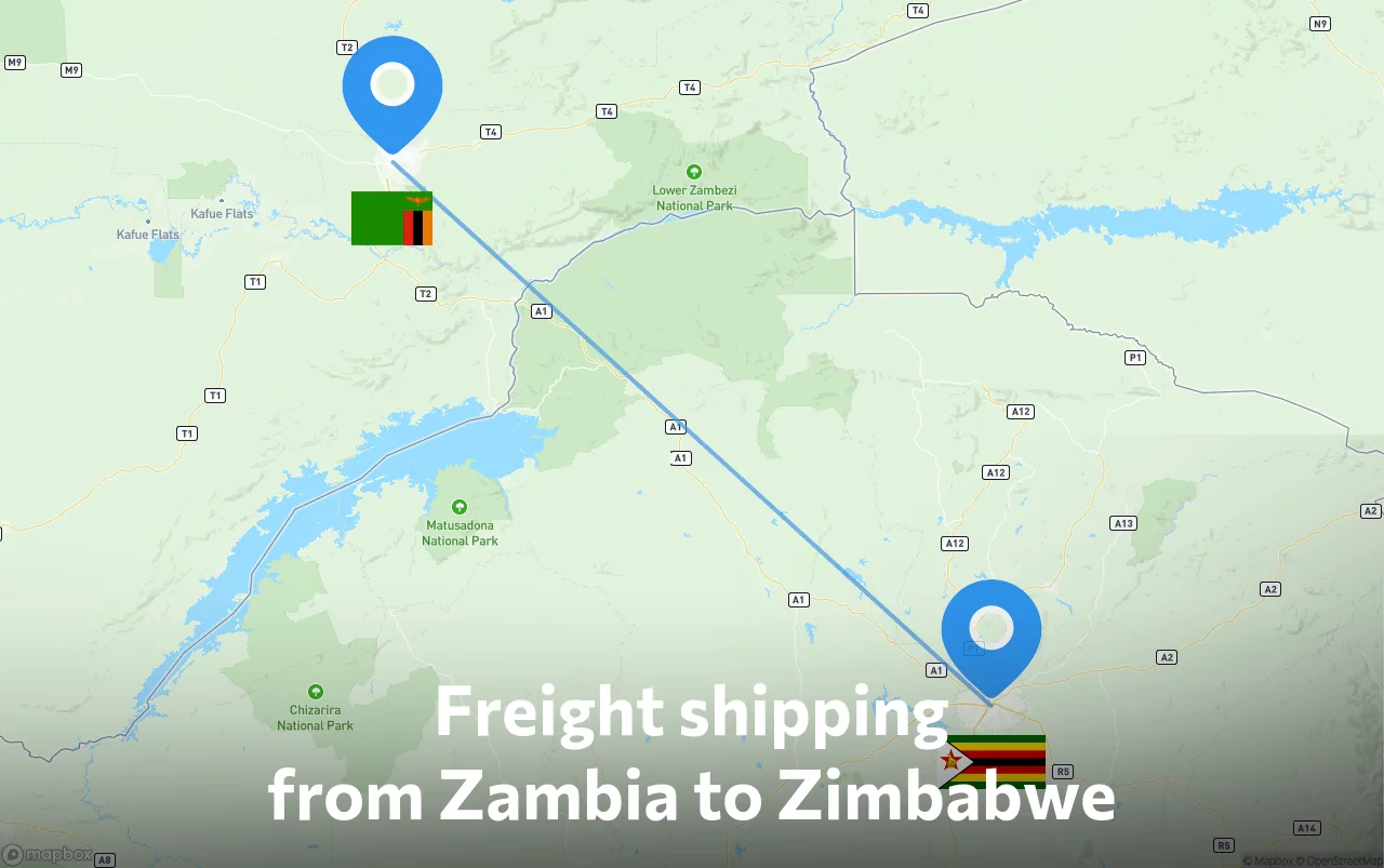 Shipping route from Zambia to Zimbabwe