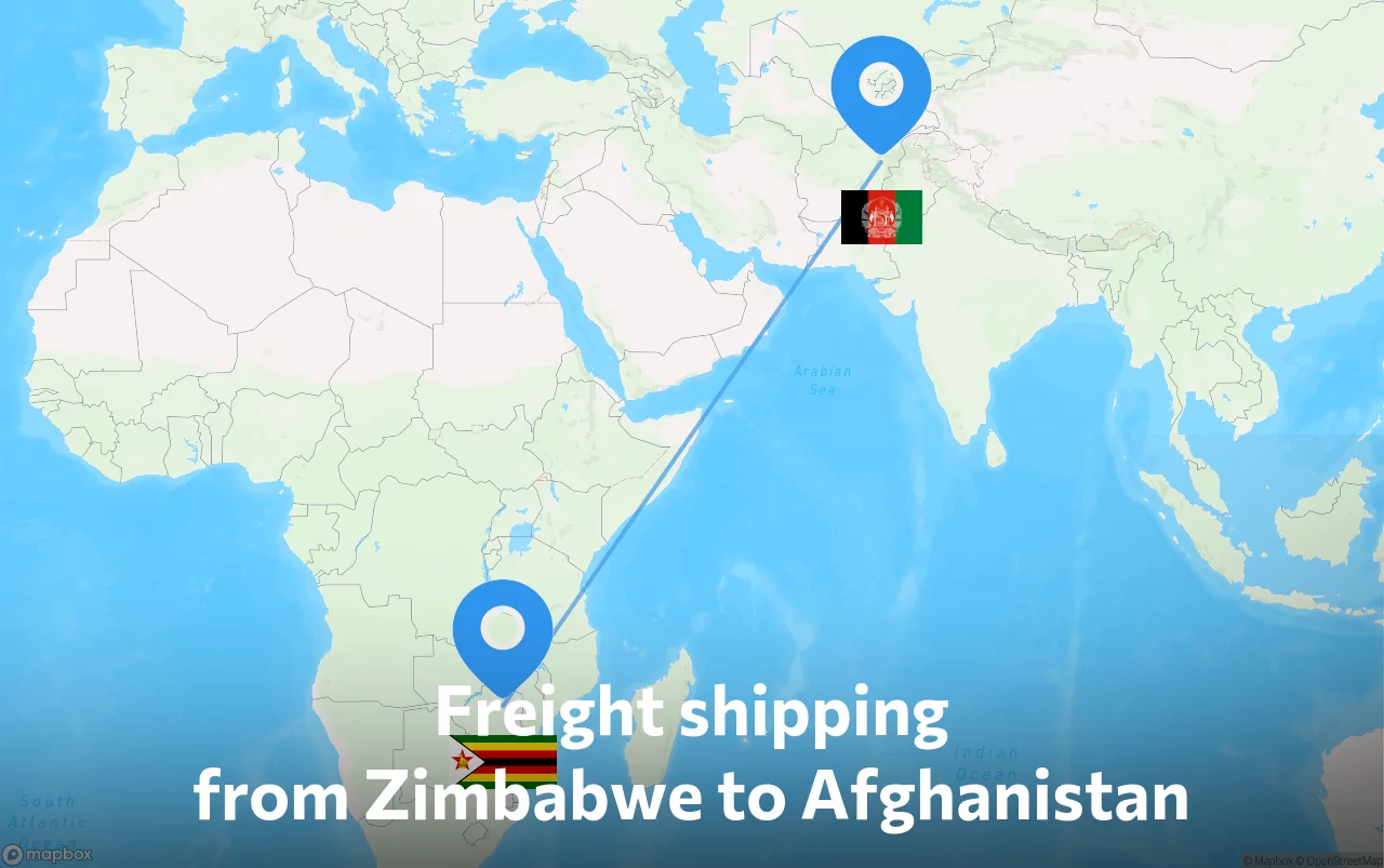 Shipping route from Zimbabwe to Afghanistan