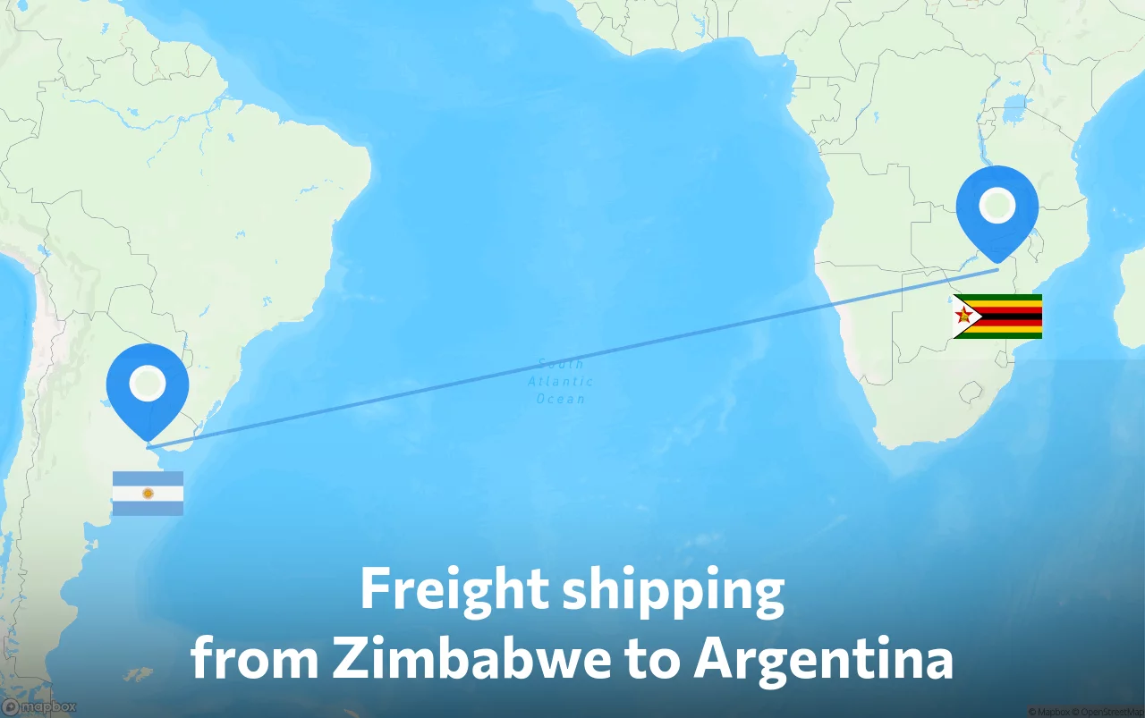 Shipping route from Zimbabwe to Argentina