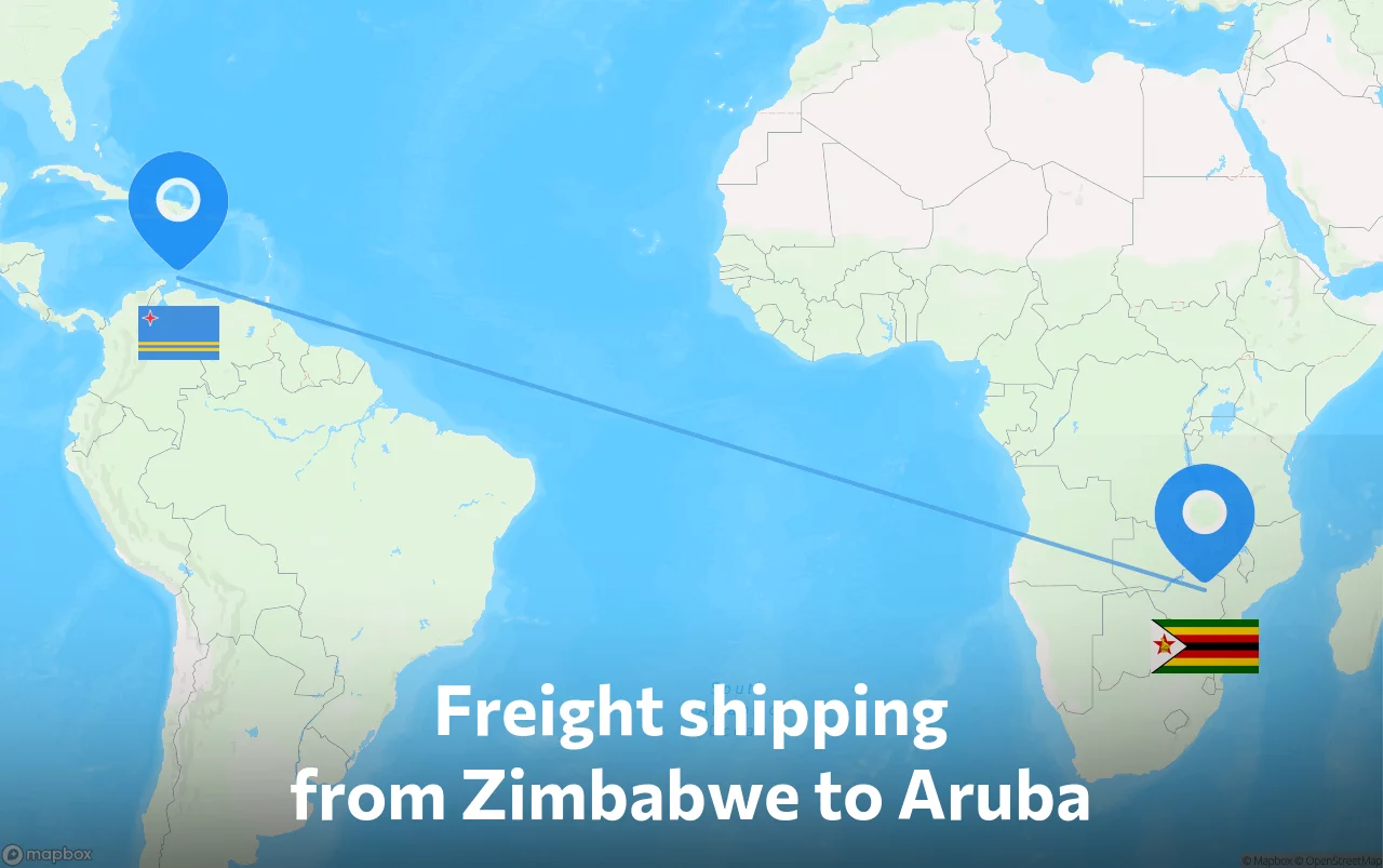 Shipping route from Zimbabwe to Aruba