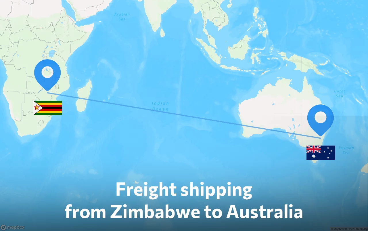 Shipping route from Zimbabwe to Australia