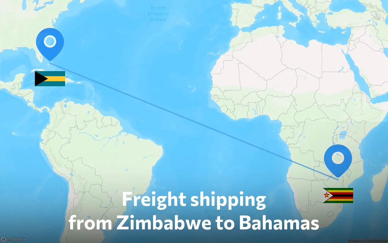 Shipping route from Zimbabwe to Bahamas