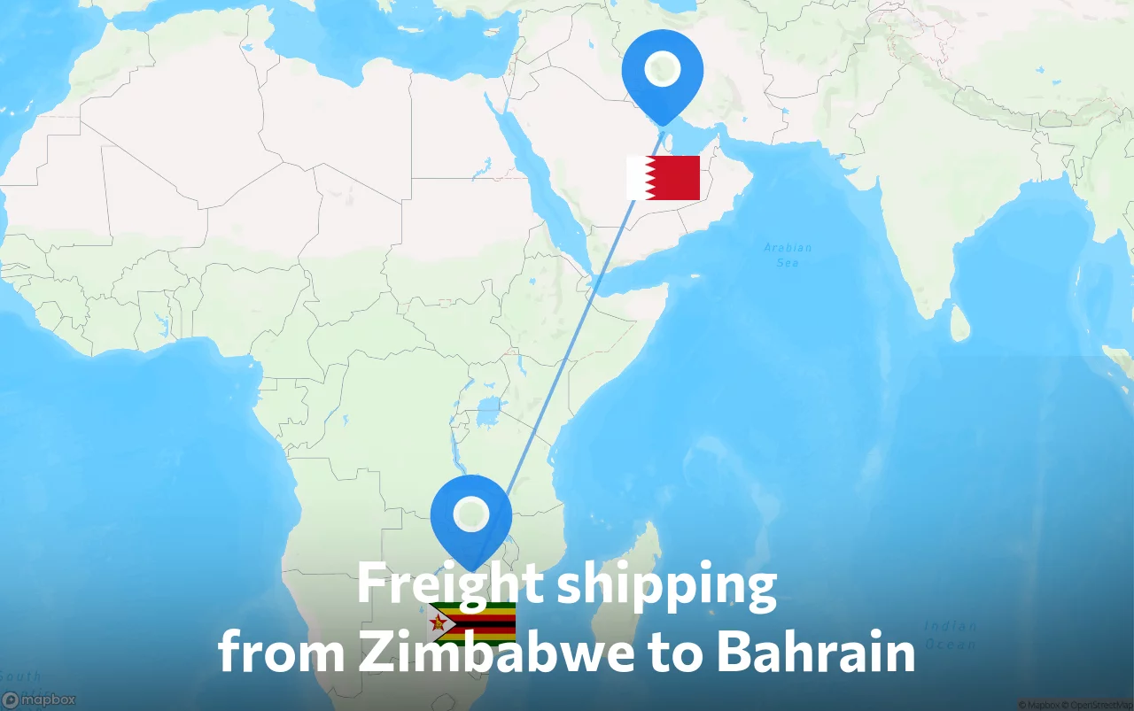 Shipping route from Zimbabwe to Bahrain