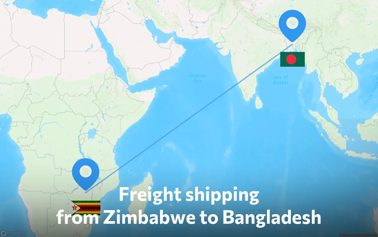 Shipping route from Zimbabwe to Bangladesh