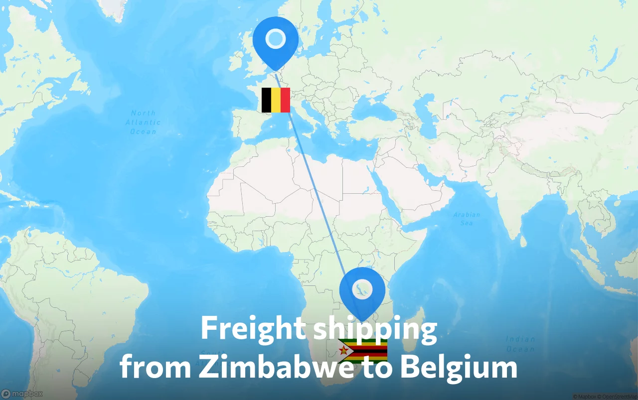 Shipping route from Zimbabwe to Belgium