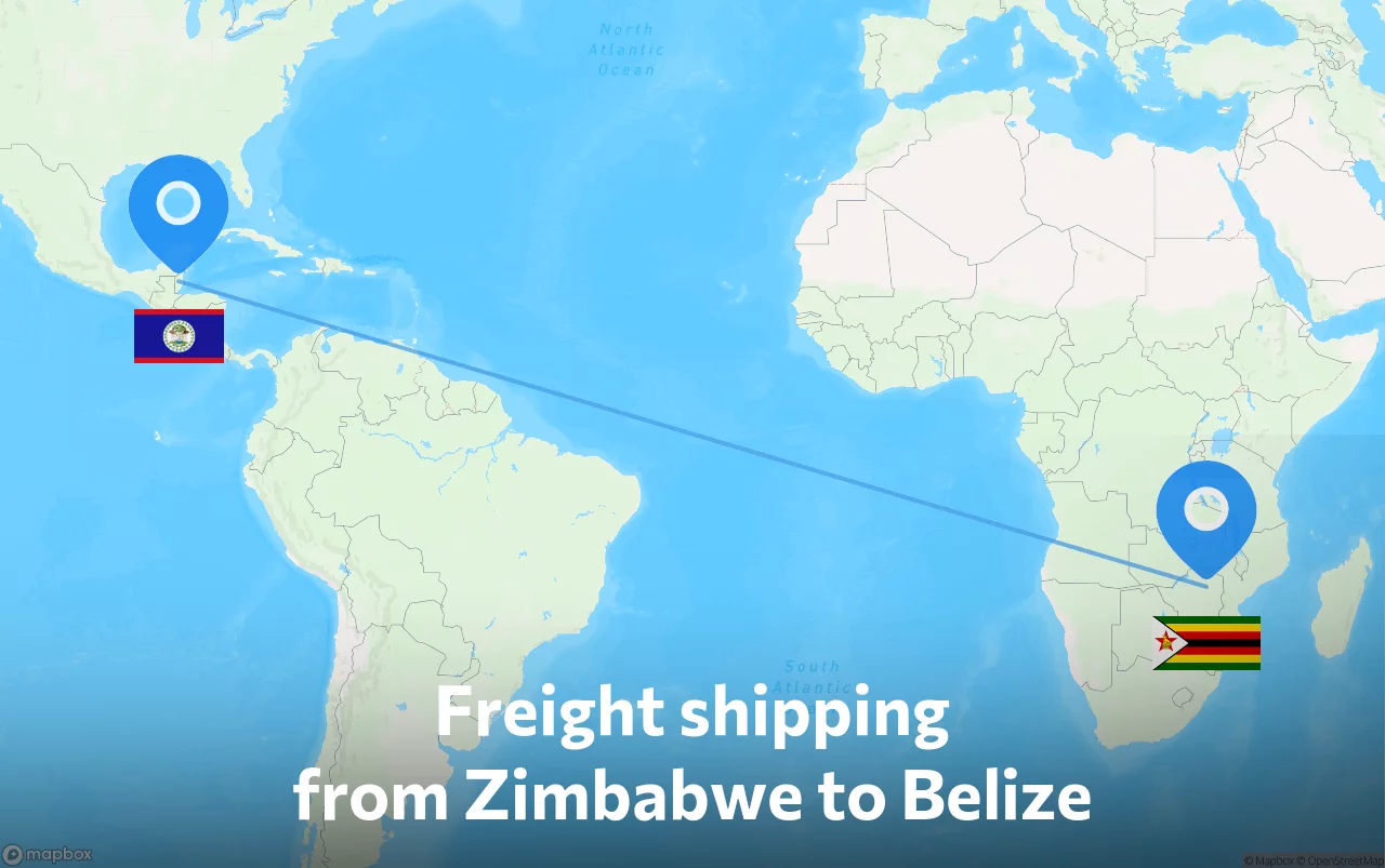 Shipping route from Zimbabwe to Belize