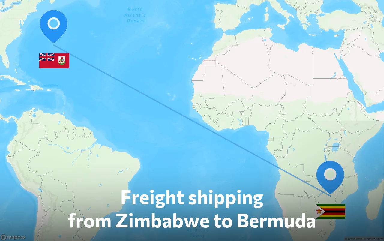 Shipping route from Zimbabwe to Bermuda