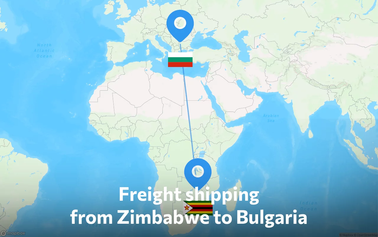 Shipping route from Zimbabwe to Bulgaria