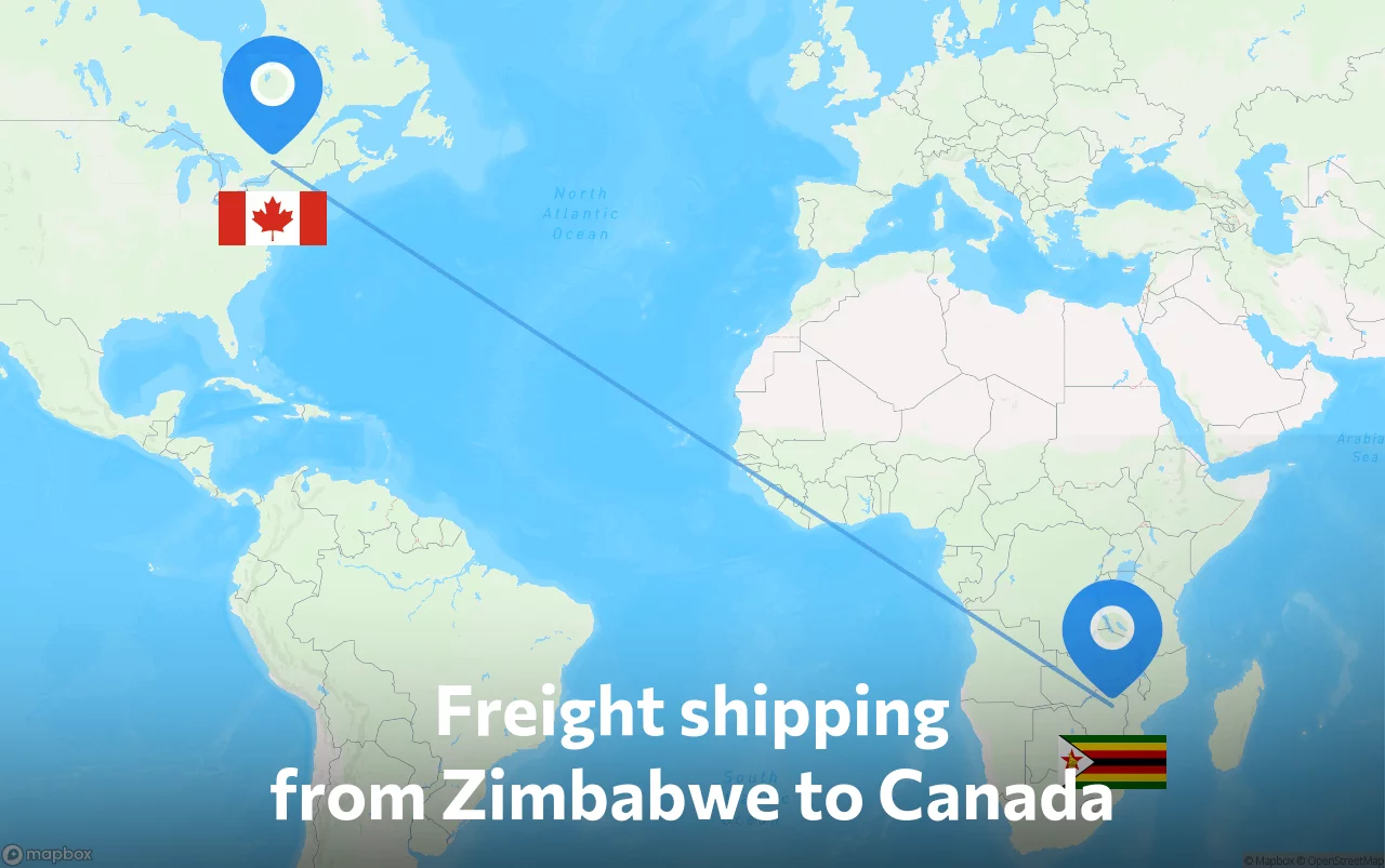 Shipping route from Zimbabwe to Canada
