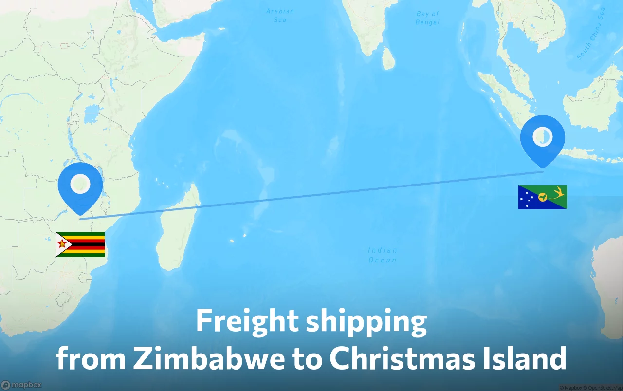 Shipping route from Zimbabwe to Christmas Island