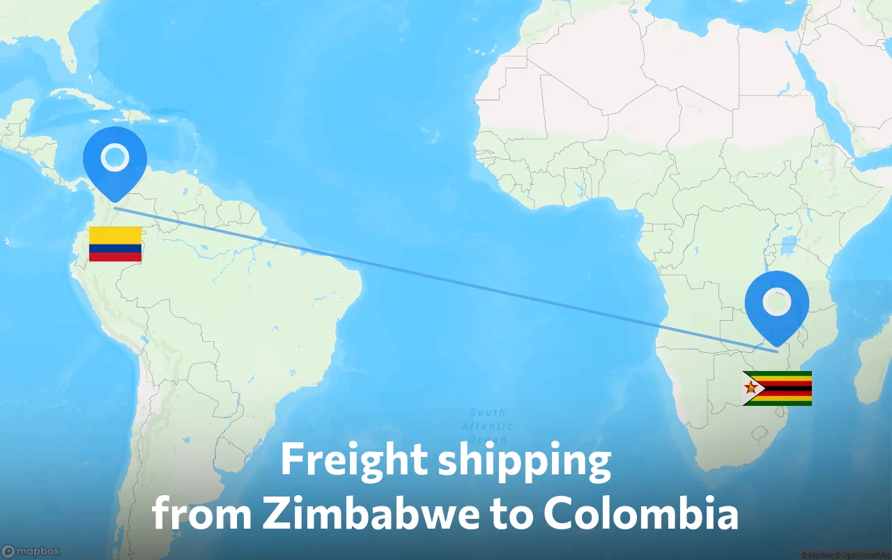 Shipping route from Zimbabwe to Colombia