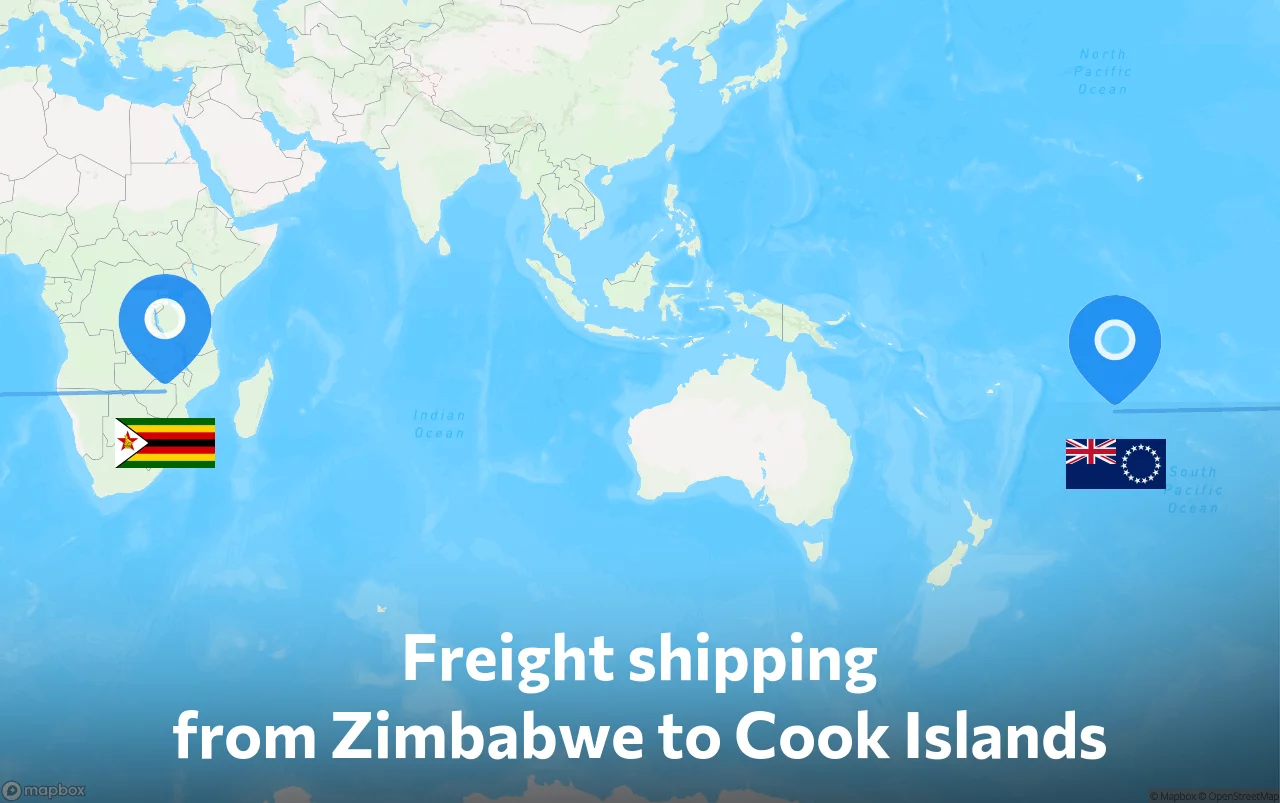 Shipping route from Zimbabwe to Cook Islands