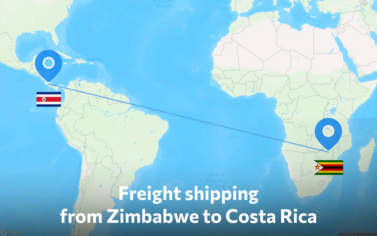 Shipping route from Zimbabwe to Costa Rica