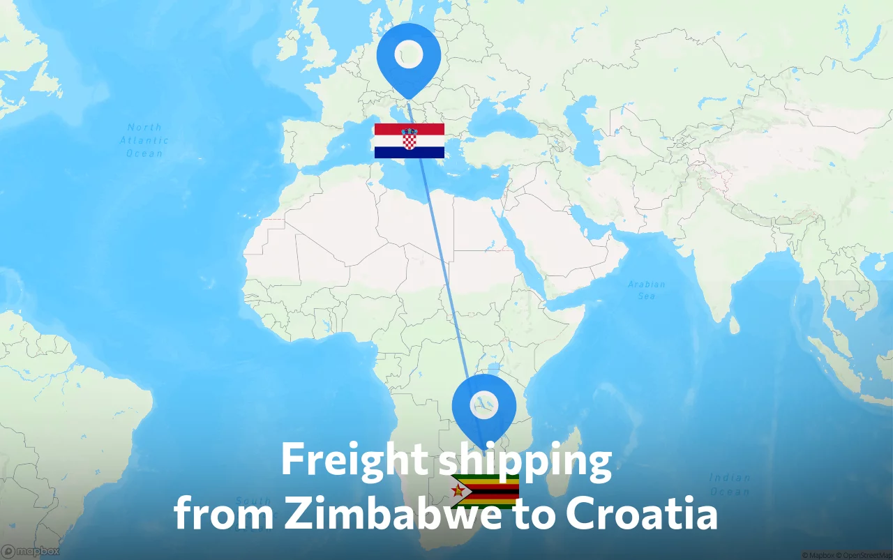 Shipping route from Zimbabwe to Croatia