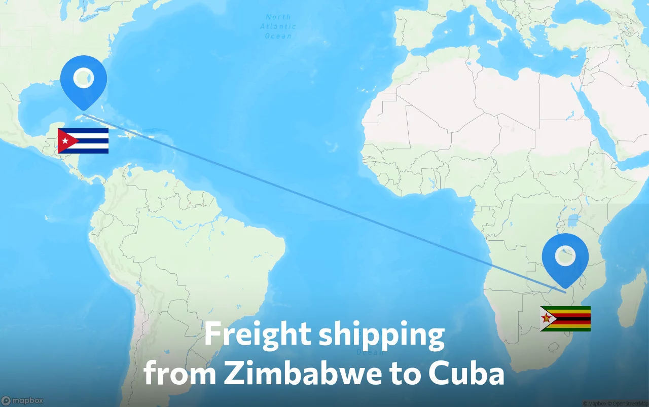 Shipping route from Zimbabwe to Cuba