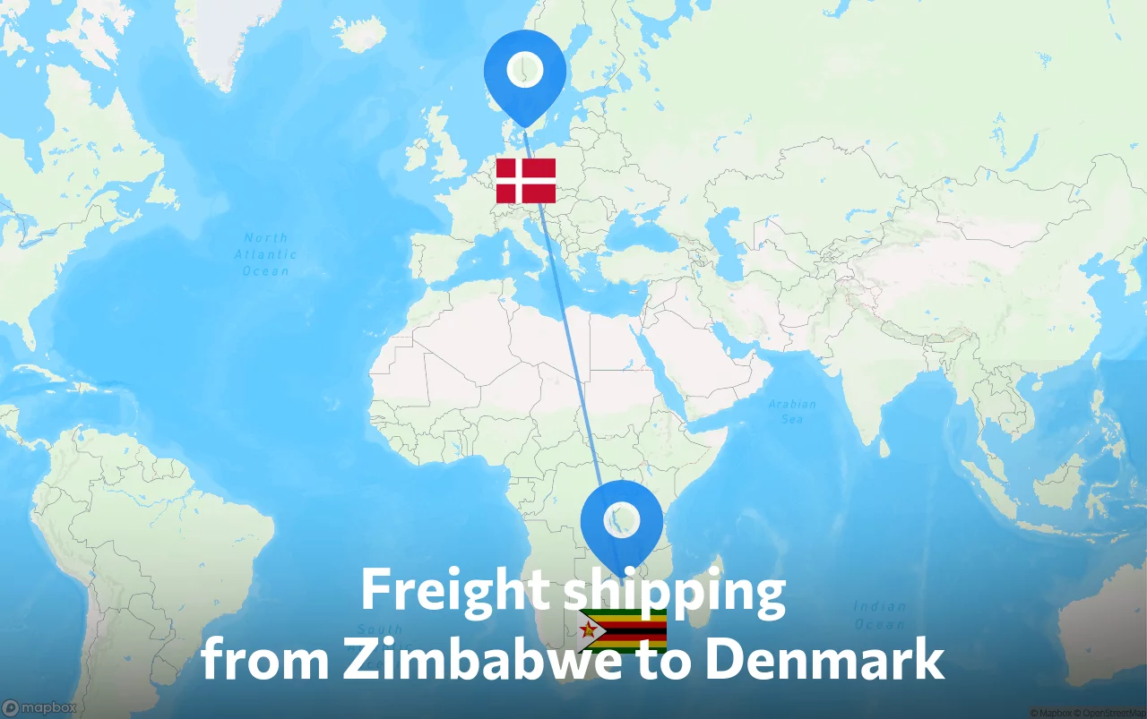 Shipping route from Zimbabwe to Denmark