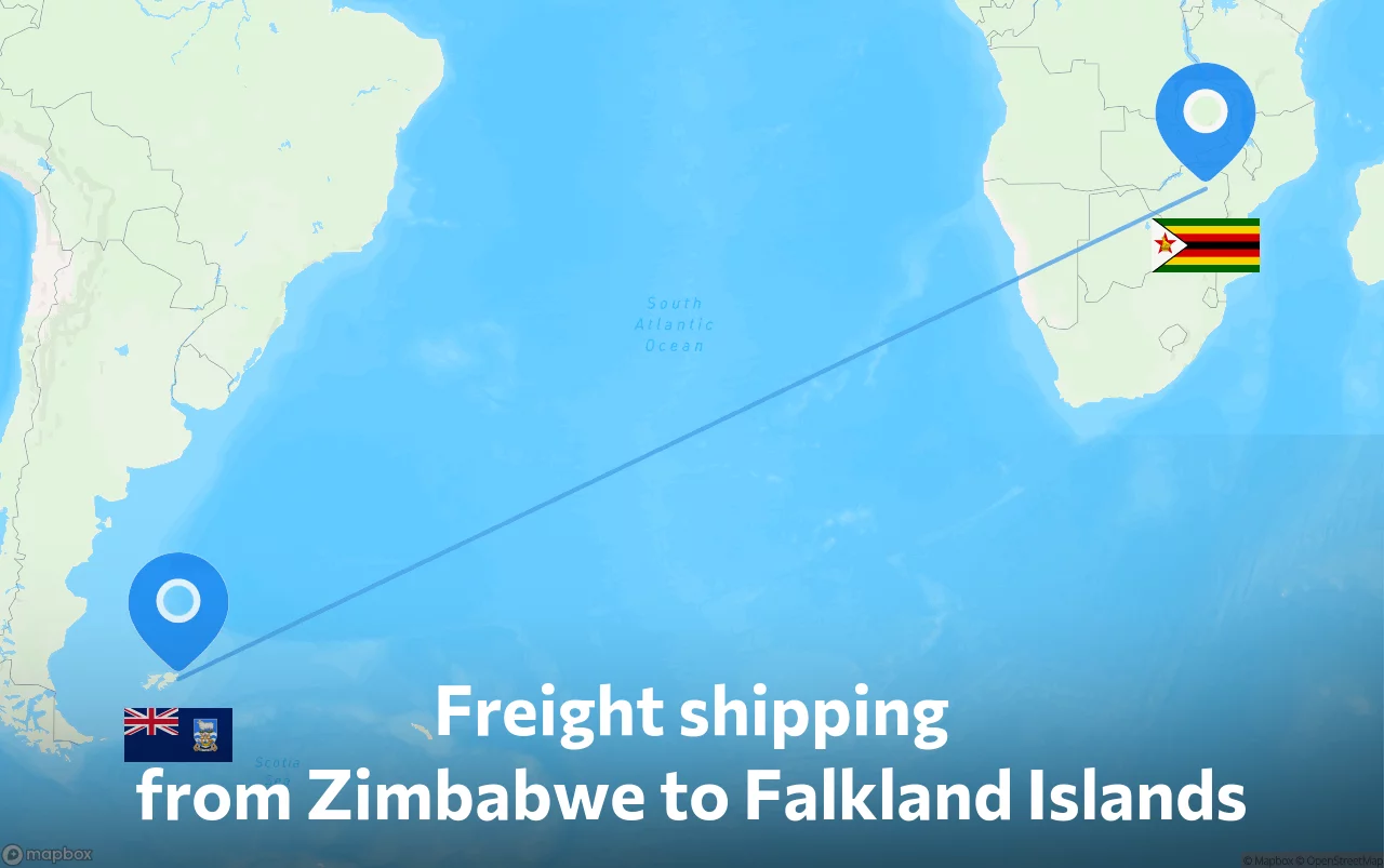 Shipping route from Zimbabwe to Falkland Islands