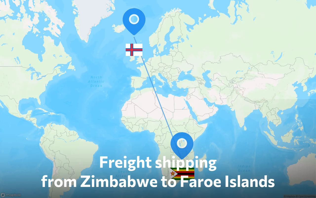 Shipping route from Zimbabwe to Faroe Islands