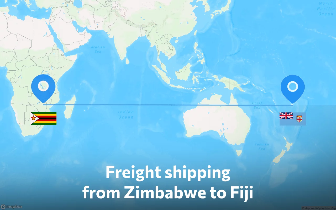 Shipping route from Zimbabwe to Fiji