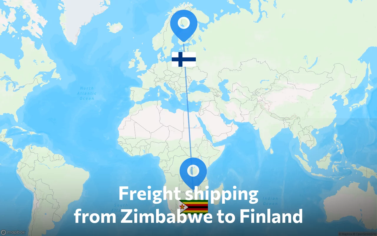 Shipping route from Zimbabwe to Finland