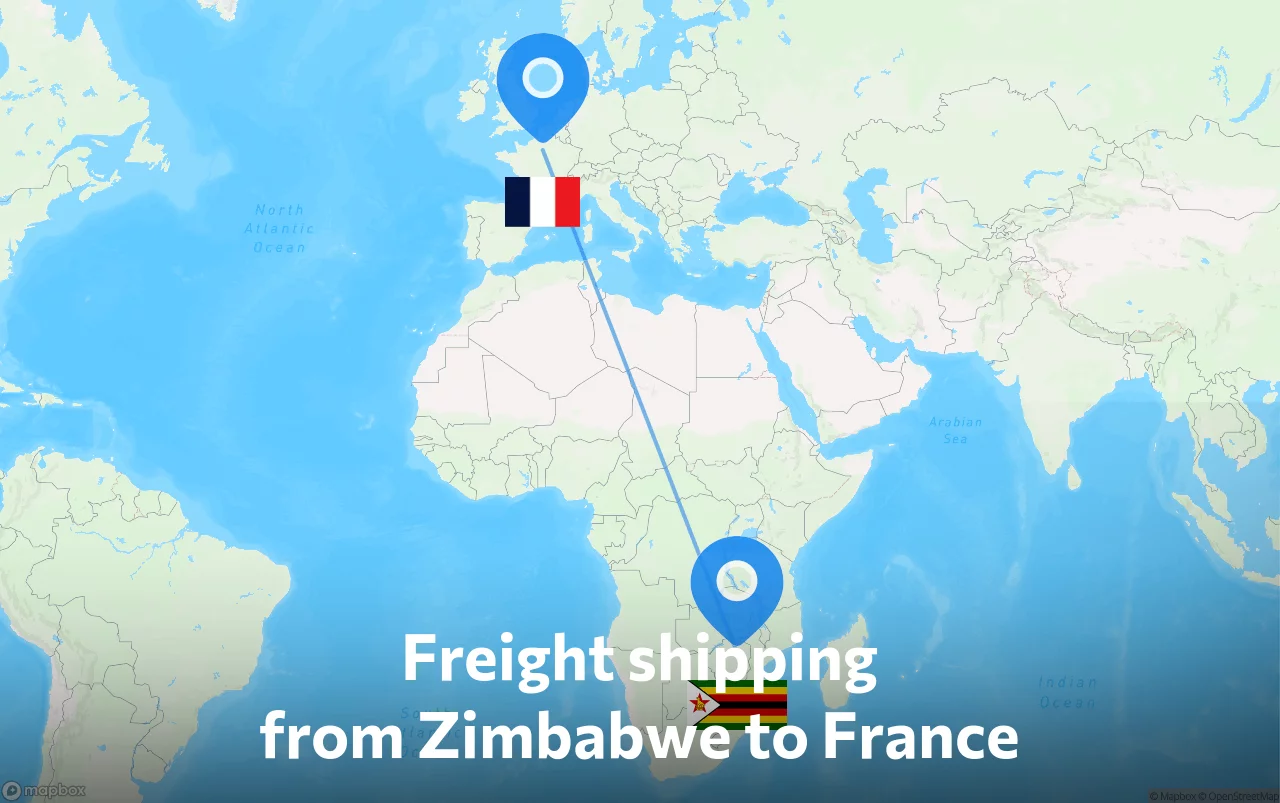 Shipping route from Zimbabwe to France